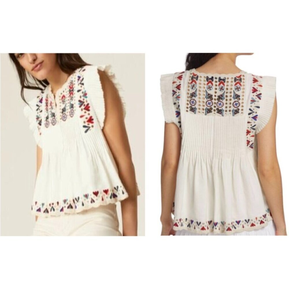 NWT Sea New York Women's Top Size XS Embroidered Flutter Sleeve Top - Picture 3 of 15